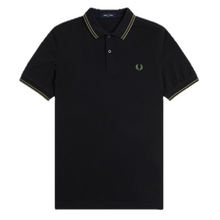 Load image into Gallery viewer, Fred Perry Black Polo with  Green Twin Tipping
