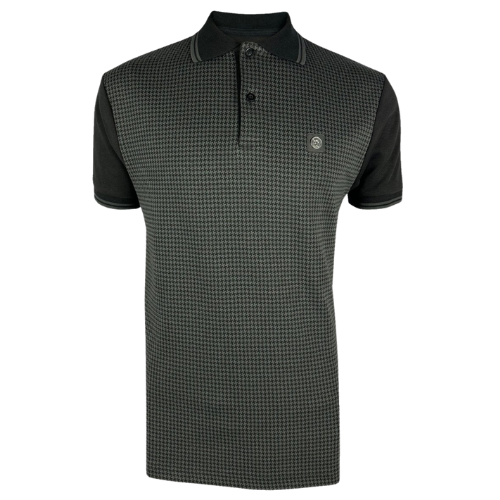 TROJAN jacquard Black and Charcoal houndstooth panel polo