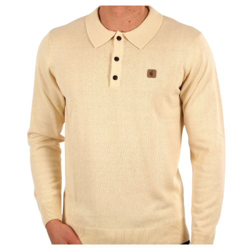 Gabicci Cream Francesco Long Sleeve Polo.