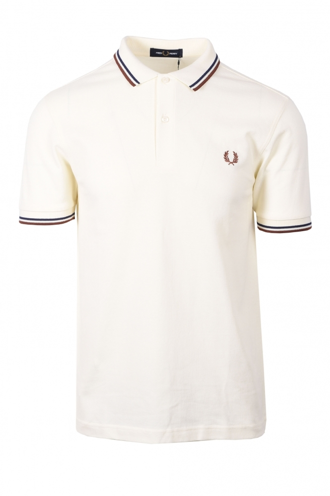 Fred Perry Ecru Polo with French Blue and Whiskey Brown Twin Tipping ...