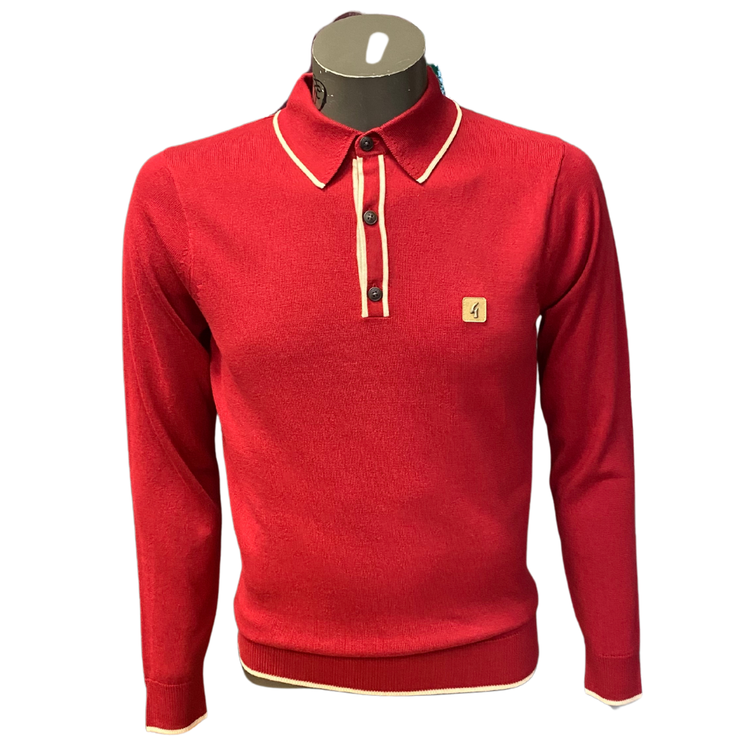 Gabicci Red Lineker Long Sleeve tipped Polo. Rebirth of Cool