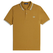 Load image into Gallery viewer, Fred Perry Dark Caramel Polo with White and Silver Blue Twin Tipping
