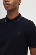 Load image into Gallery viewer, Fred Perry Dark Navy Polo with Laurel Green and Bric Orange Tipping
