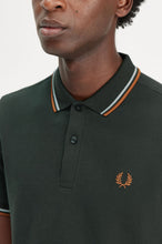 Load image into Gallery viewer, Fred Perry Night Green Polo with Sky and Orange Twin Tipping
