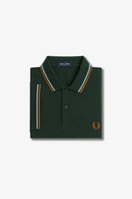 Load image into Gallery viewer, Fred Perry Night Green Polo with Sky and Orange Twin Tipping
