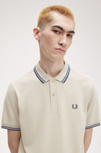 Load image into Gallery viewer, Fred Perry Light Oyster Polo with Sky &amp; Navy Tipping
