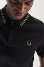 Load image into Gallery viewer, Fred Perry Black Polo with  Green Twin Tipping
