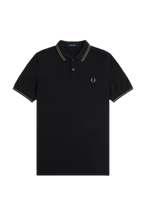 Load image into Gallery viewer, Fred Perry Black Polo with  Green Twin Tipping
