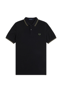 Fred Perry Black Polo with  Green Twin Tipping