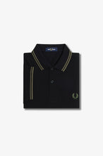 Load image into Gallery viewer, Fred Perry Black Polo with  Green Twin Tipping
