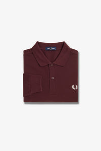 Fred Perry Classic Burgundy Long Sleeve Polo With White Crest Detailing