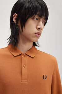 Fred Perry Marmalade Long Sleeve Polo With Black Crest Detailing