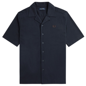 Fred Perry Navy Pique Textured Revere Collar Shirt