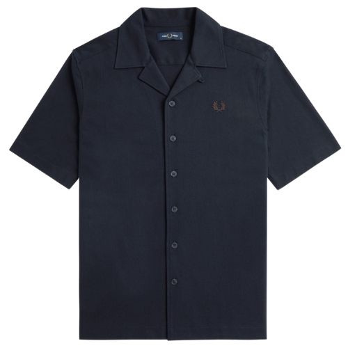 Fred Perry Navy Pique Textured Revere Collar Shirt