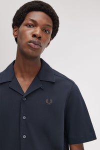 Fred Perry Navy Pique Textured Revere Collar Shirt