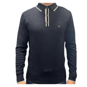 Gabicci Navy Long Sleeve tipped Polo.