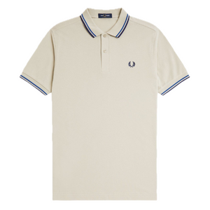 Fred Perry Light Oyster Polo with Sky & Navy Tipping