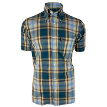 Load image into Gallery viewer, TROJAN Multi-check Petrol Blue S/S B/D shirt
