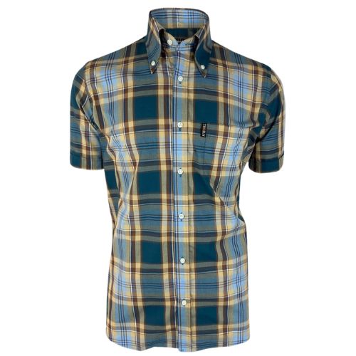 TROJAN Multi-check Petrol Blue S/S B/D shirt