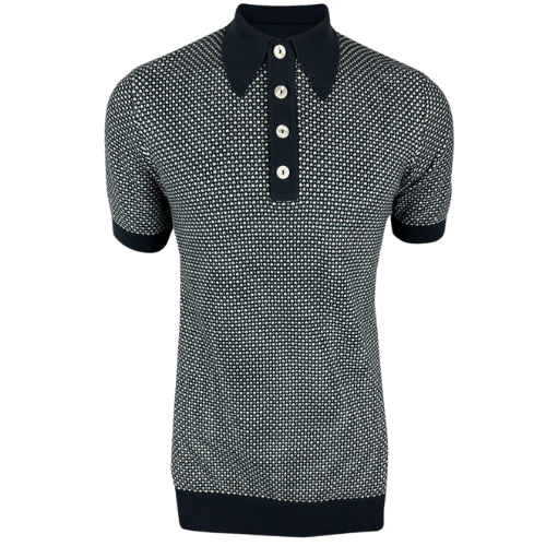 SKA & SOUL Spearpoint Fine Gauge Navy Knitted Polo