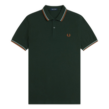 Load image into Gallery viewer, Fred Perry Night Green Polo with Sky and Orange Twin Tipping
