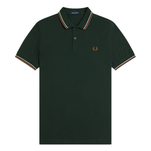 Fred Perry Night Green Polo with Sky and Orange Twin Tipping