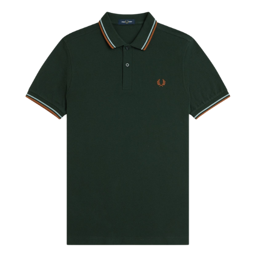 Fred Perry Night Green Polo with Sky and Orange Twin Tipping