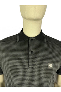 TROJAN jacquard Black and Charcoal houndstooth panel polo