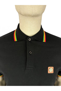 Trojan Black Polo with Black and Rastafarian Tricoloured tip